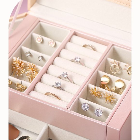 PU Leather Ladder Style Jewelry Box with Lock Mirror and Side Doors - Picture 6 of 8